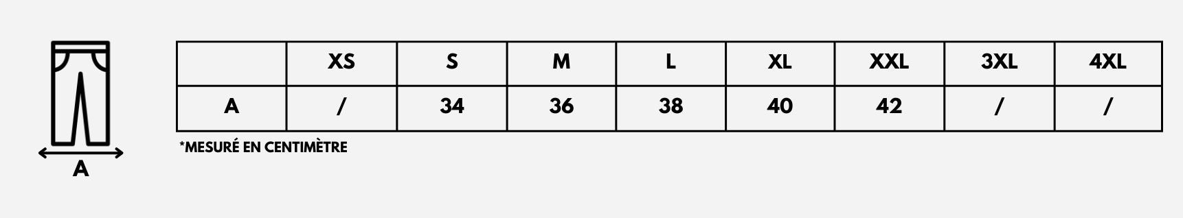 Tableau des tailles — Guide des tailles CAMPUS SHORTS