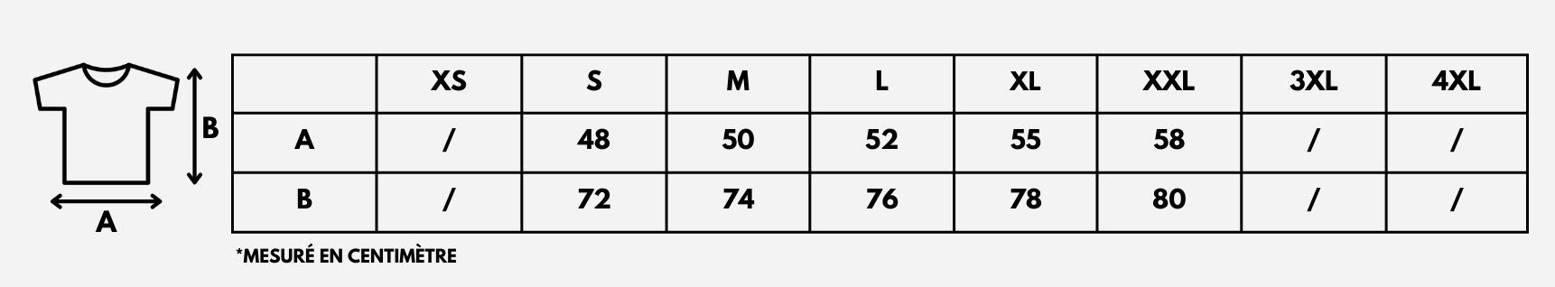 Tableau des tailles — INTERLOCK TEE
